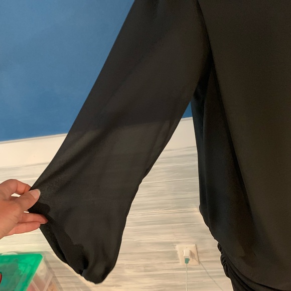 Vintage 80’s URSULA of Switzerland made in the USA black midi, sheer sleeves LG - Picture 3 of 12